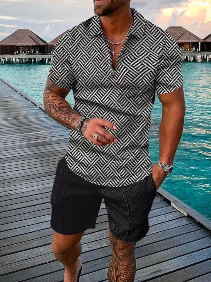 Men's T-Shirt+Shorts 2-Piece Suit Summer Sports Short Sleeve