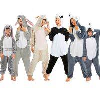 ชุดนอนชุดนอนผ้าสักหลาดสำหรับผู้หญิงผู้ใหญ่ Onesie Unisex ยูนิคอร์นสัตว์เครื่องแต่งกายอะนิเมะคอสเพลย์หมีแพนด้ากระต่ายหมาป่า