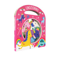 English original busy windows unicorns special-shaped hollow out design handbag shape cardboard book childrens English early education enlightenment touch hole Book parent-child interaction