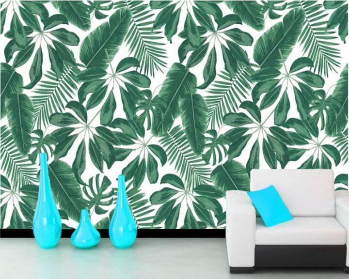 Custom dark green leaves of tropical plant wallpaper mural,living room