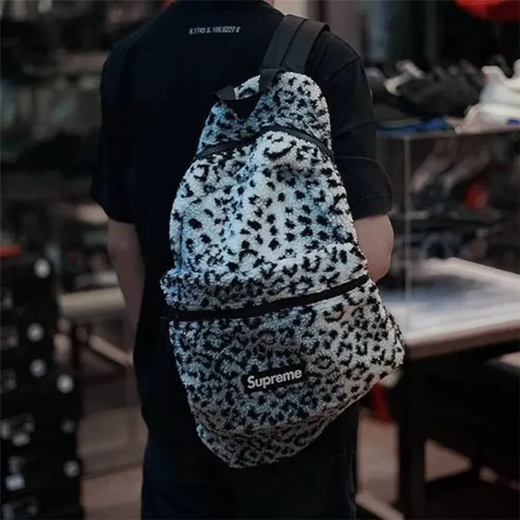 Supreme leopard fleece online backpack