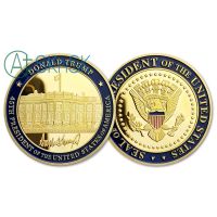 【In-demand】 ตราประทับ45th ของประธานของรัฐโดนัลด์ทรัมป์โกลด์เหรียญที่ระลึกของสะสมกล่องของชำร่วย