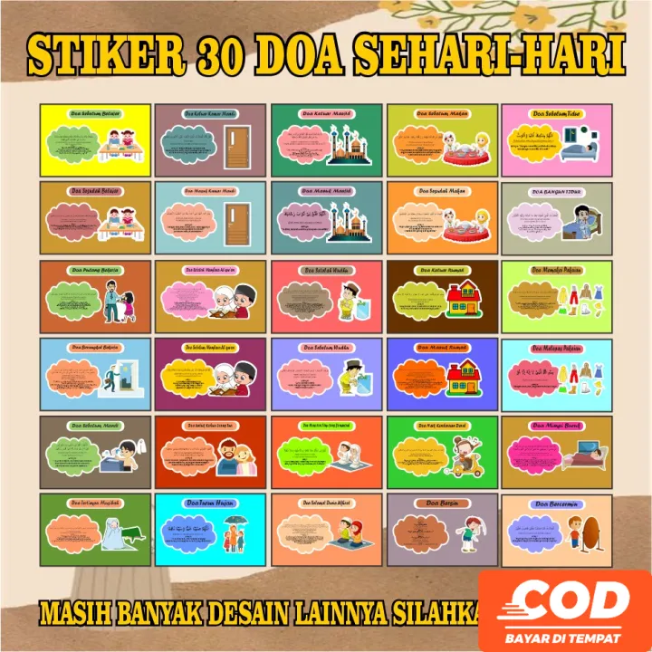 Sticker Doa Sehari-Hari Bergambar - Edukasi Doa Anak Muslim | Lazada