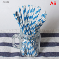 CHIDI 100pcs Stripes Paper Straws Pink Blue Yellow Stripes Drinking Straws Wedding