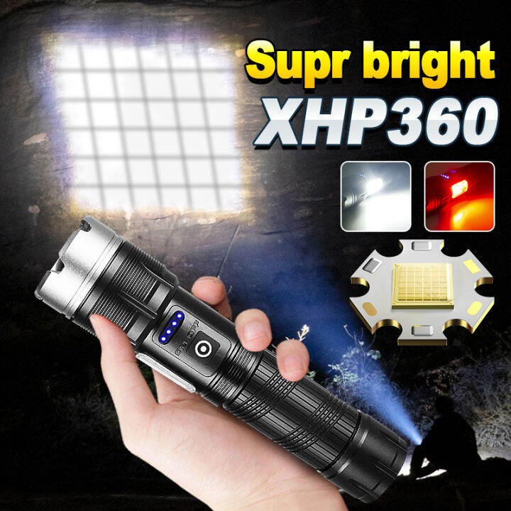 xhp360-flashlight-ไฟฉายสปอตไลท์-ไฟฉายแรงสูง-ไฟฉาย-อลูมิเนียมอัลลอยด์-with-1-26650-battery-ledยุทธวิธีแบบพกพาชาร์จมือถือได้-แรงสูงชาร์จ-usb-ไฟฉายแบบชาร์จ-สว่างมาก-ปรับได้-7-mode-โหมดสว่างมากสำหรับการตั