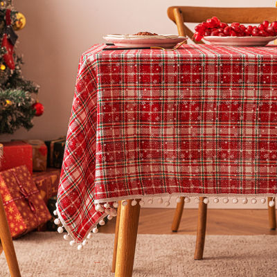 ผ้าปูโต๊ะสีขาวทรงกลมขนาดเล็กลายหมากรุกสีแดงผ้าปูโต๊ะสี่เหลี่ยมผืนผ้า140*300ซม. 4/6/8ที่นั่งผ้าปูโต๊ะงานปาร์ตี้คริสต์มาสโต๊ะน้ำชาตกแต่งคริสต์มาสปีใหม่