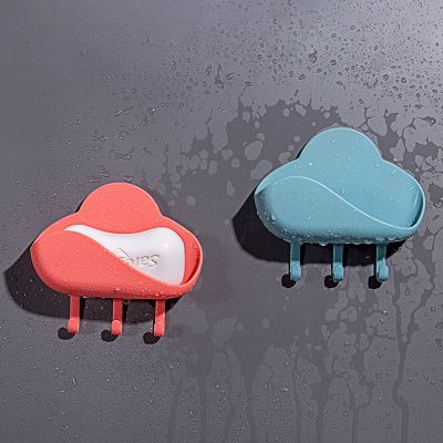 1pcs Creative cloud Soap Holder Plastic Sink Sponge Drain Box With three wall hanging hook Cleaning Brush Case Bathroom Supplies