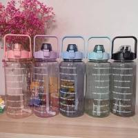 Spot goods2L Water Bottle Plastic Sports Drinking Cup with Graduated Portable Space Straw Cup Bounce Large Capacity Water Bottle