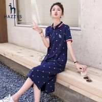 Hazzys 100% Cotton Slim Fit Knitted Polo Dress Womens Embroidery New Summer Sports Slim Fit Short Skirt