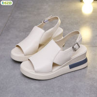 DSZD Strappy Slip-On ชุดเดรสผู้หญิงสีทึบรองเท้ามูลส์รองเท้าแตะฤดูร้อนลิ่มเหมาะสำหรับตั้งแคมป์ในร่มและเดิน