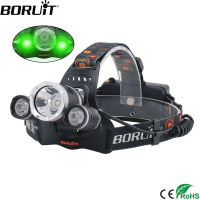 Boruit ไฟหน้า RJ-3000แสง LED สีเขียวแบบชาร์จไฟฉายคาดผมกันน้ำได้3โหมดตะเกียงสำหรับแคมปิ้งหัว18650