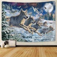 Running wolves Holy Animals Tapestry Decoration Wall Hanging Lion Wolf Tiger Pattern Background Wall Tapestry Home Textile