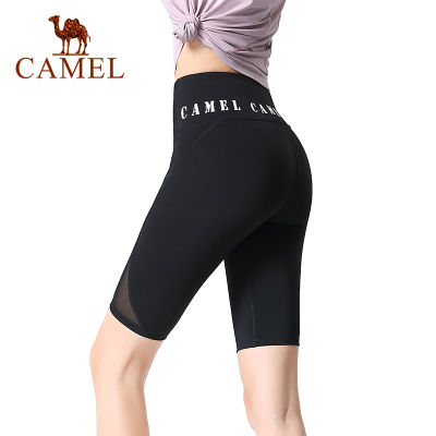 Camel ถุงน่องยืดหยุ่นกางเกงขาสั้นโยคะฟิตเนสของผู้หญิงในยิมพร้อมตาข่าย