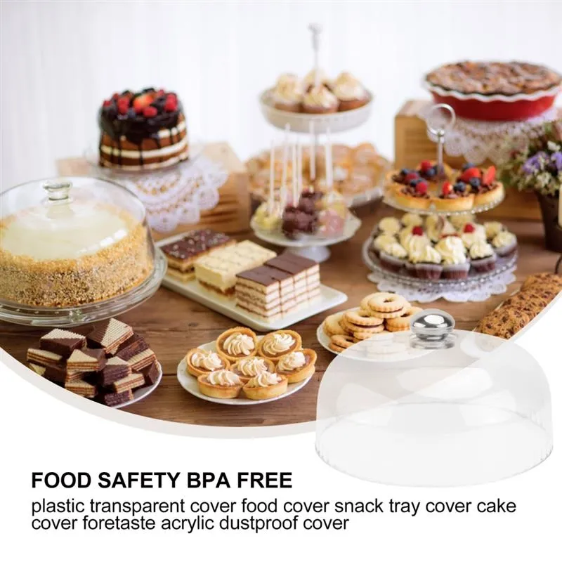 Acrylic Cake Plate Cake Fruit Dessert Food Display Bread Tray with Lid Cover  Stand Wooden Square