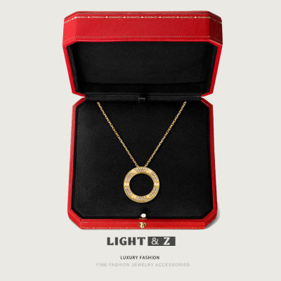 LIGHT &amp; Z Large circle 18K rose gold full diamond star cake pendant LOVE necklace