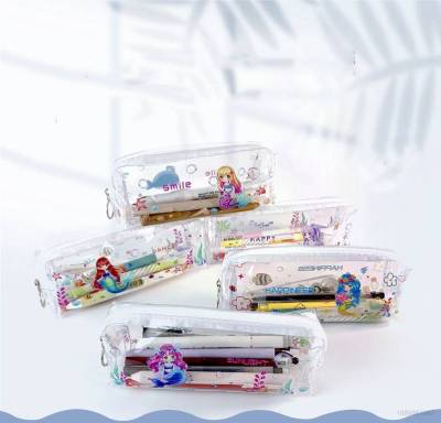 Mermaid Large capacity transparent pencil case cartoon cute student stationery bag stationery box personality