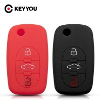 KEYYOU สำหรับ Audi A2 A3 S3 A4 S4 A6 S6 RS6 A8 Tt 3ปุ่มพับได้ซิลิโคนกุญแจรถแบบพับกรอบเคส