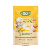 Moochie Creamy Broths มูชี่ ครีมมี่ อาหารเปียกสำหรับแมว รสไก่และฝักทอง 40 g. x 16 ซอง