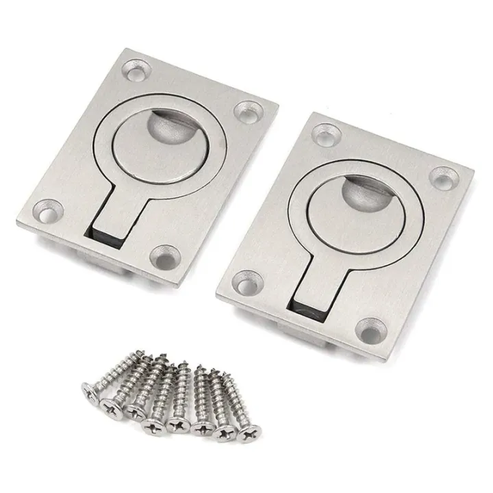 2Pcs Flush Ring Pull Handles Stainless Steel Boat Hatch Latch