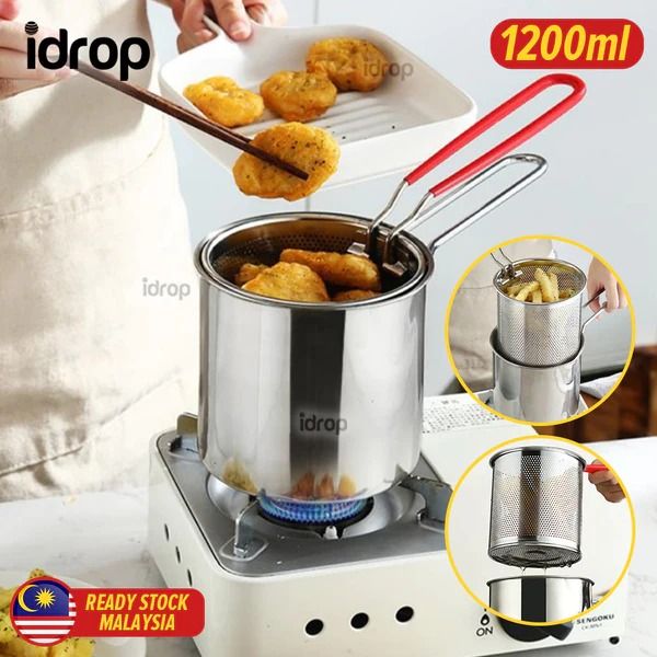 1200ML Deep Frying Pot 304 Stainless Steel Kitchen Fryer With