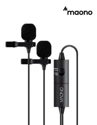 Maono AU-200 Dual Lavalier Mic ไมค์หนีบปกเสื้อ แบบ 2 ไมค์ สำหรับ iOS, Android, คอม + แถมฟรี คลิปหนีบ &amp; หัวแปลง &amp; ฟองน้ำ &amp; ถ่าน