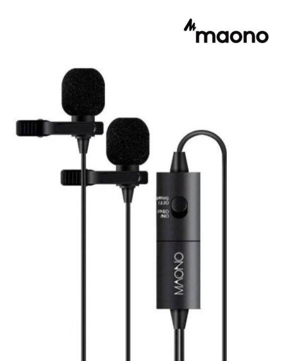 maono-au-200-dual-lavalier-mic-ไมค์หนีบปกเสื้อ-แบบ-2-ไมค์-สำหรับ-ios-android-คอม-แถมฟรี-คลิปหนีบ-amp-หัวแปลง-amp-ฟองน้ำ-amp-ถ่าน