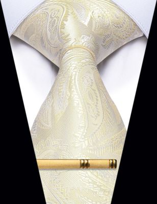 Elegant Yellow White Men Tie for Wedding Groom Marriage Luxury Silk 8CM Paisley Necktie for Man Accessories corbatas para hombre