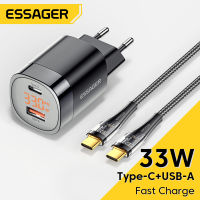 Essager 33W USB GaN C Pengecas Paparan Digital PD Cepat Mengecas untuk 14 13 12 Max Pro สำหรับ Xiaomi ชาร์จ Samsung Poco