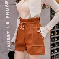 Women Woolen Shorts Lady High Waist Loose Short Pant Female Wide Leg Trousers with Pocket 2023 Fall Winter Plus Size Clothing