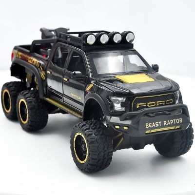 1:32 Big Pick Up Model Toy Car For Ford F150 Raptor Sound Light Sliding Car With Motorcycle For Kids Toys Gifts Free Shipping