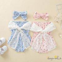 COD DSFERTEREERRE B930G-2Pcs Fashionable Baby Girls Outfit Sweet Style Summer Floral Printing Bow Decoration Strapless Sleeveless Romper Headwear