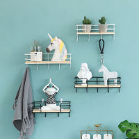 Iron and Wooden Board Storage Basket with Hooks Hat Key Rack Hangers Holder Wall Hook Home Decoration Hang Hooks for Keys