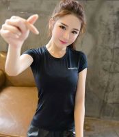 Women quick dry sport shirt Breathable black letter T-shirt Short sleeved Gym yoga shirts