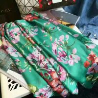 Hot nd Real Silk Scarf Floral Printed Shawl Long Beach Air Conditioning Ladies Essential For Travel Green