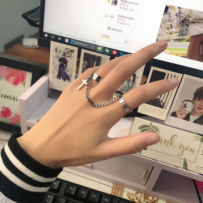 [Lady Sugar] สไตล์เกาหลีฮิปฮอปผู้ชายผู้หญิงพิเศษแหวนโซ่ข้าม