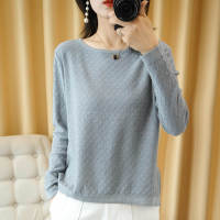 Tailor sheep cotton knit sweater womens o-neck long-sleeved knit pullover short split openwork sweater