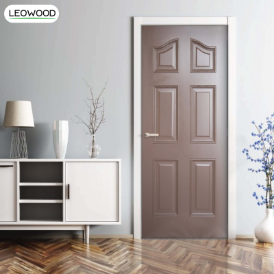 ประตู LeoNic ลูกฟัก 6 โค้ง สีแล็คเกอร์ Walnut ขนาด3.5x 90 x 200 ซม. LEOWOOD
