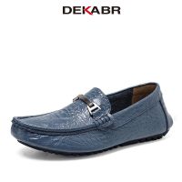 DEKABR รองเท้าหนังนิ่มสำหรับผู้ชาย Sepatu Empuk ลายจระเข้ Sepatu Casual Loafer ยี่ห้อเครื่องหนังแท้ขับรถดีไซน์ใหม่