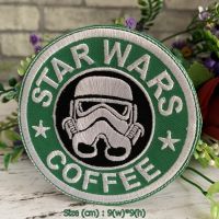 Star Wars Coffee ตัวรีดติดเสื้อ อาร์มรีด อาร์มปัก ตกแต่งเสื้อผ้า หมวก กระเป๋า แจ๊คเก็ตยีนส์ Movie Embroidered Iron on Patch