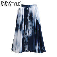 สไตล์ย้อนยุค Halo Dye Ink พิมพ์กระโปรงเอวสูงภาพวาดสีน้ำมัน Puffy Skirt