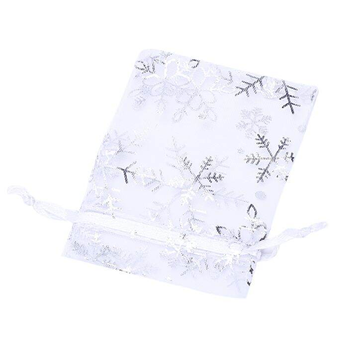 100-pcs-organza-wedding-gift-bags-drawstring-jewelry-pouch-bags-silver-white-snowflakes-printed-sheer-party-favor-bags