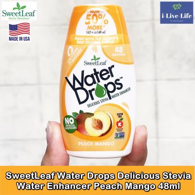 น้ำหยด รสพีชผสมมะม่วง SweetLeaf Water Drops Delicious Stevia Water Enhancer Peach Mango 48ml - Wisdom Natural
