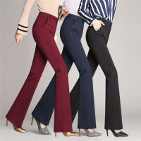 Elastic Formal Long Stretch Trousers Womens Office Lady High Waist Flare Pants Solid Ladies 2020 Autumn Loose Bottoms