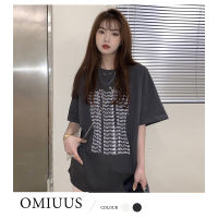 OMIUUS เสื้อยืดแขนสั้นสำหรับผู้หญิง,เสื้อยืดผู้หญิงตัวยาวปานกลางดีไซน์สไตล์ดั้งเดิมสำหรับเสื้อทรงหลวมพิมพ์ตัวอักษรใส่ในฤดูร้อน