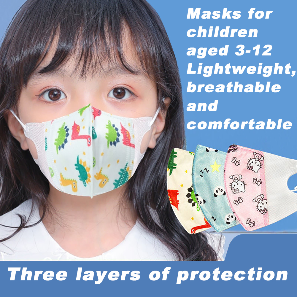 50 PCS Kids Face Mask 4 Layer Breathable 3D Facemask with Nose Wire for Girls Boys 