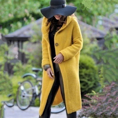 Womens Sweaters Winter  Fashionable Casual Loose Sweater Female Autumn Cardigans Single Breasted Puff Hooded Coat