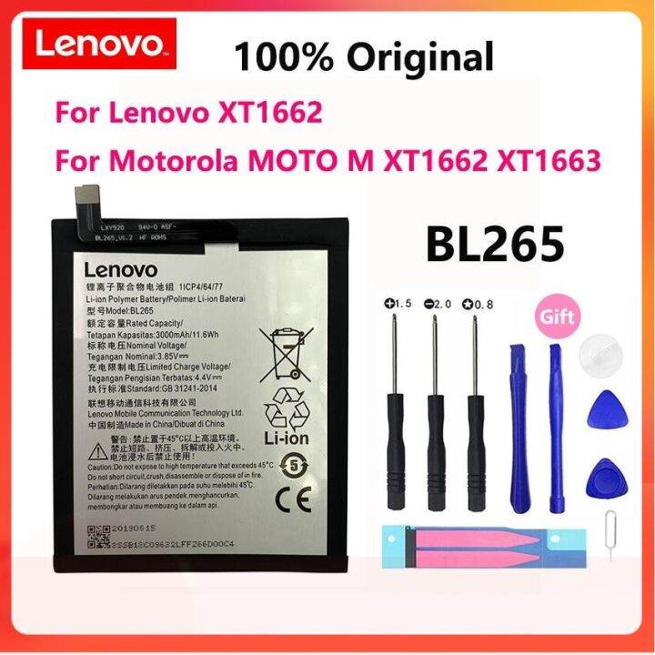 100-original-3000mah-bl265แบตเตอรี่สำหรับ-lenovo-xt1662สำหรับ-motorola-moto-m-xt1662-xt1663โทรศัพท์มือถือแบตเตอรี่-bateria