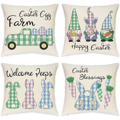 Easter Pillow Covers 18X18 Set of 4 Farmhouse Throw Pillows Easter Decorations Throw Pillow Covers for Home Decor