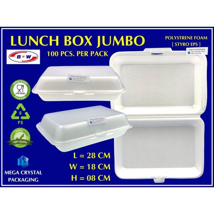 Styro Disposable Lunch Box Jumbo [ 50 Pcs Per Pack ] Lazada Ph