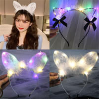 Cosplay Headdress Feathered Rabbit Ear Headdress Lace Feather Headwear Rabbit Ear Headdress Luminous Headband